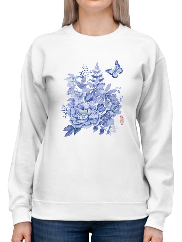 Blue And White Floral Ii Sweatshirt -Gabby Malpas Designs