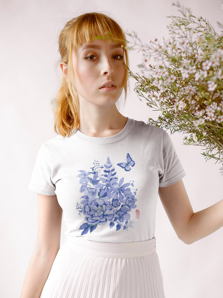 Blue And White Floral Ii T-shirt -Gabby Malpas Designs