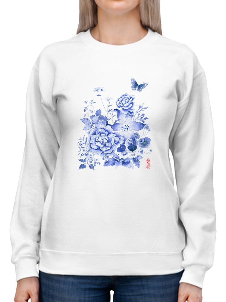 Blue And White Floral Iv Sweatshirt -Gabby Malpas Designs