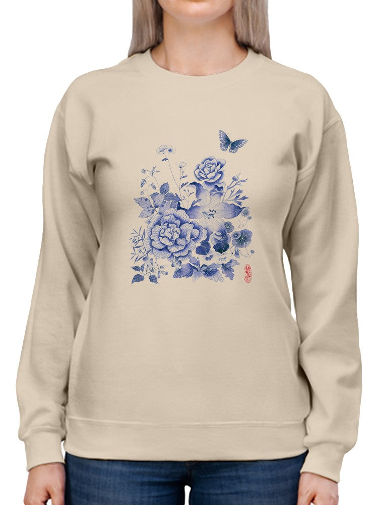 Blue And White Floral Iv Sweatshirt -Gabby Malpas Designs