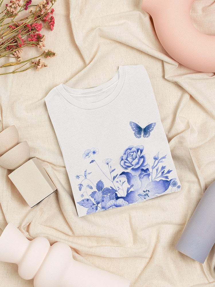 Blue And White Floral Iv T-shirt -Gabby Malpas Designs