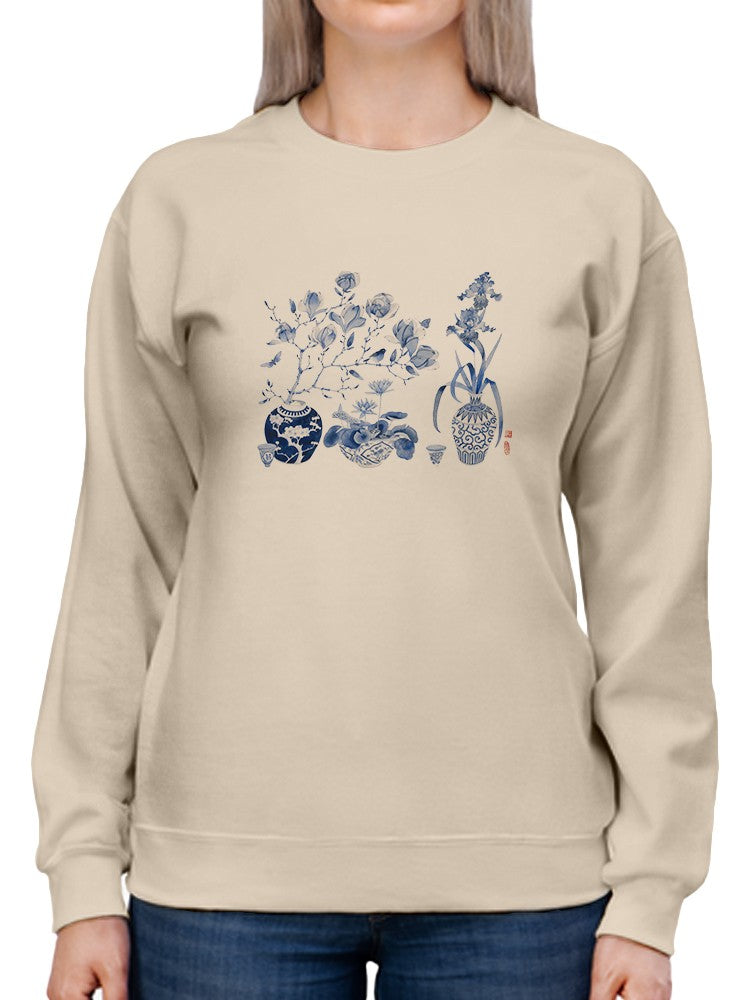 Blue And White Floral I Sweatshirt -Gabby Malpas Designs