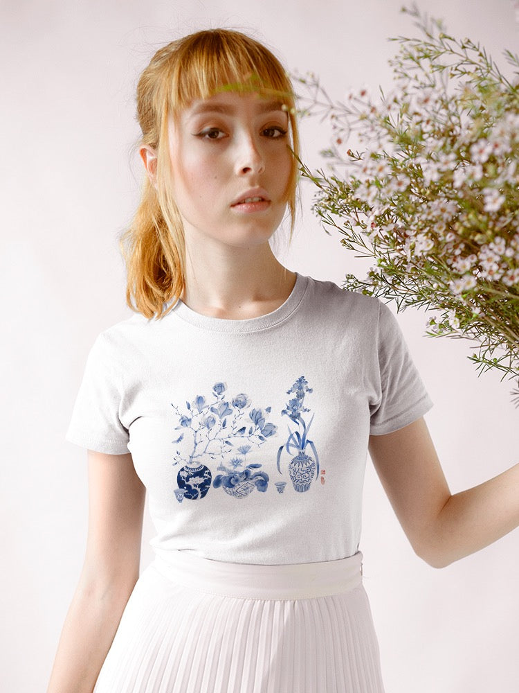 Blue And White Floral I T-shirt -Gabby Malpas Designs