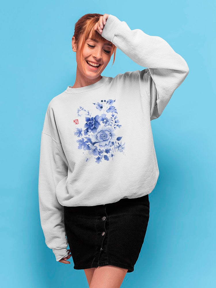 Blue Florals On Paper Sweatshirt -Gabby Malpas Designs