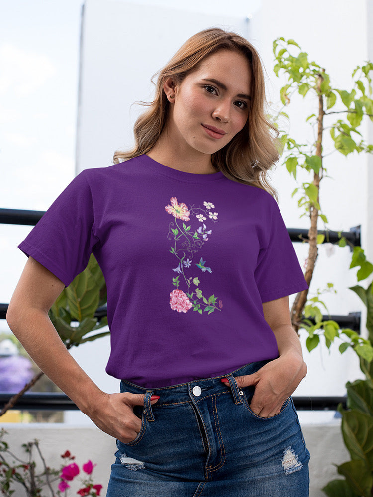 Blooms With Hummingbird T-shirt -Gabby Malpas Designs