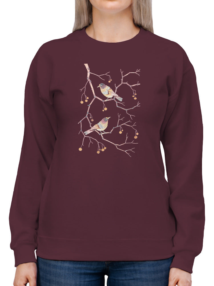 Birds And Berries In Brown Sweatshirt -Gabby Malpas Designs