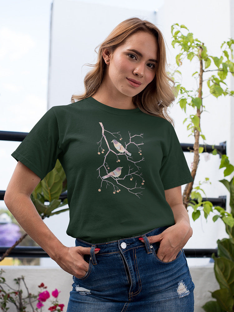 Birds And Berries In Brown T-shirt -Gabby Malpas Designs