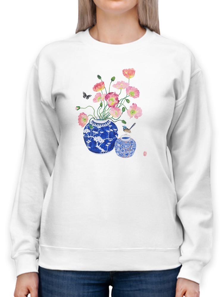 Poppies And Blue Wren Sweatshirt -Gabby Malpas Designs