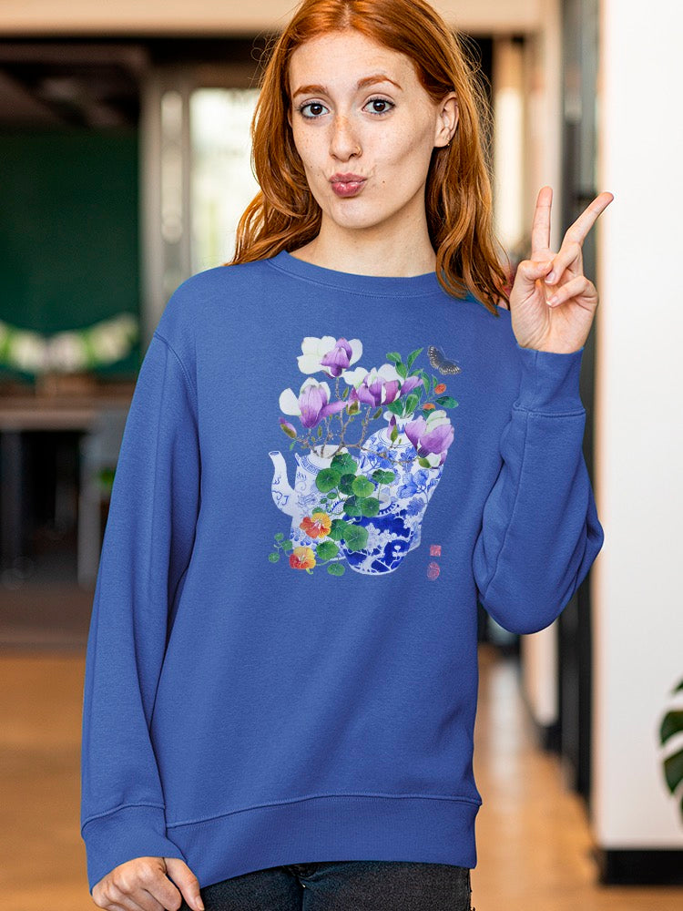 Magnolias And Nasturtiums Sweatshirt -Gabby Malpas Designs