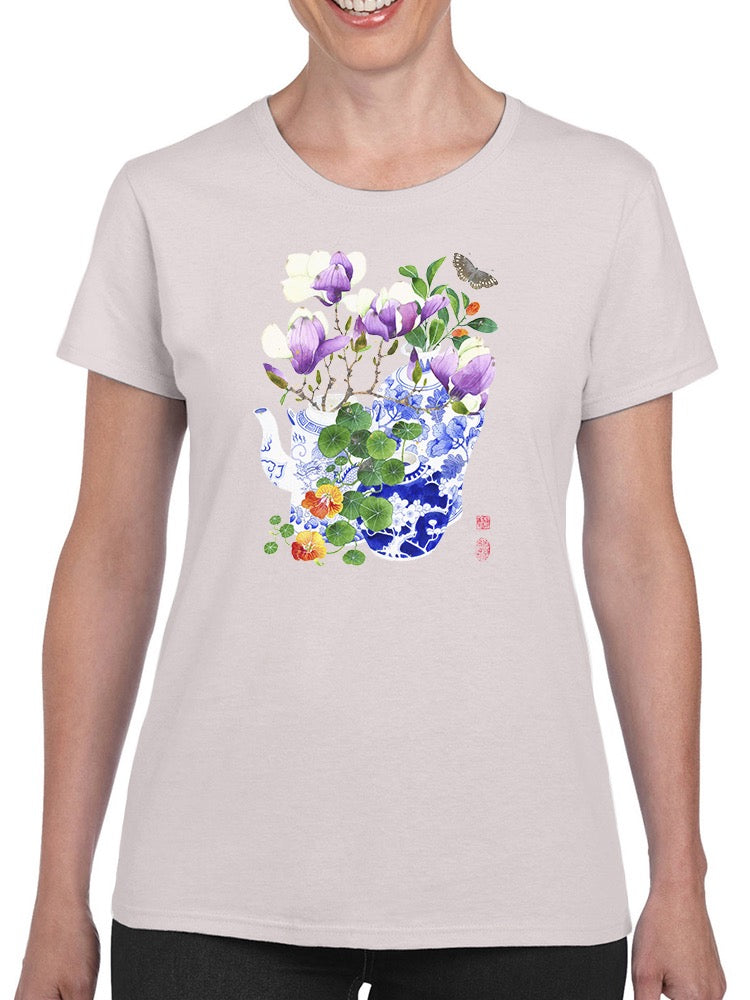 Magnolias And Nasturtiums T-shirt -Gabby Malpas Designs