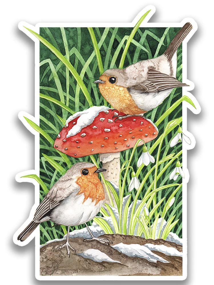Robin On Mushroom Sticker -Girija Kulkarni Designs