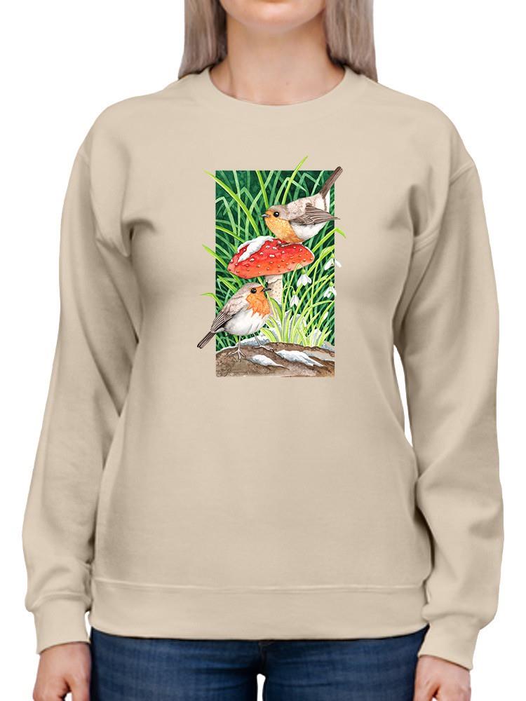 Robin On Mushroom. Sweatshirt -Girija Kulkarni Designs