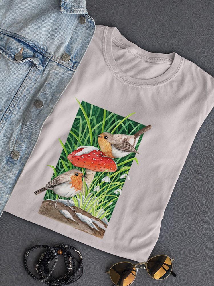 Robin On Mushroom. T-shirt -Girija Kulkarni Designs
