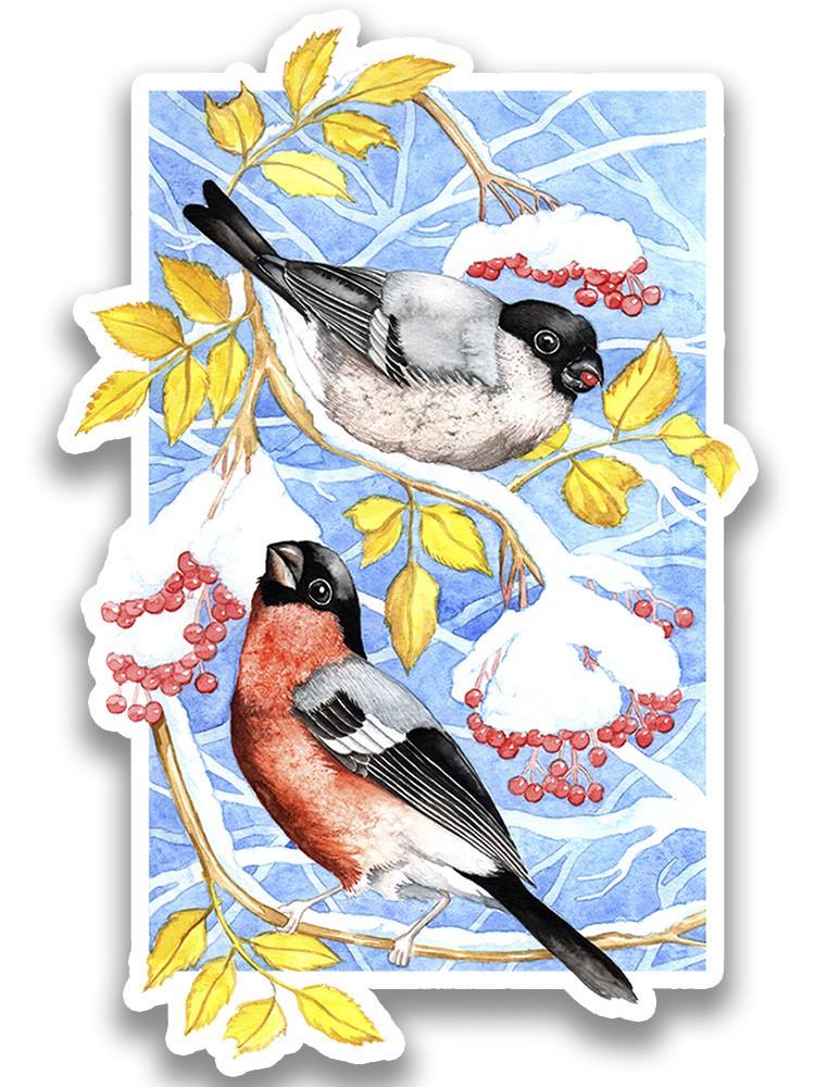 Bullfinch In Snow Sticker -Girija Kulkarni Designs