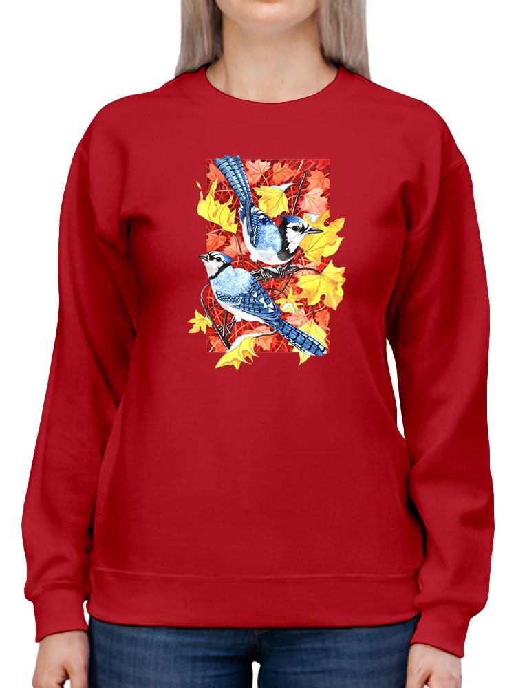Bluejays In Maple. Sweatshirt -Girija Kulkarni Designs