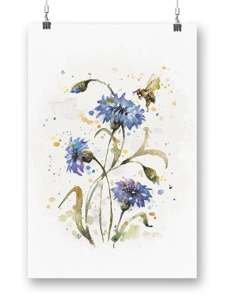 Cornflowers And Bee. Wall Art -Sillier Than Sally Designs