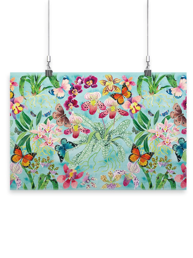 Teal Blue Orchid Pattern Wall Art -Gabby Malpas Designs