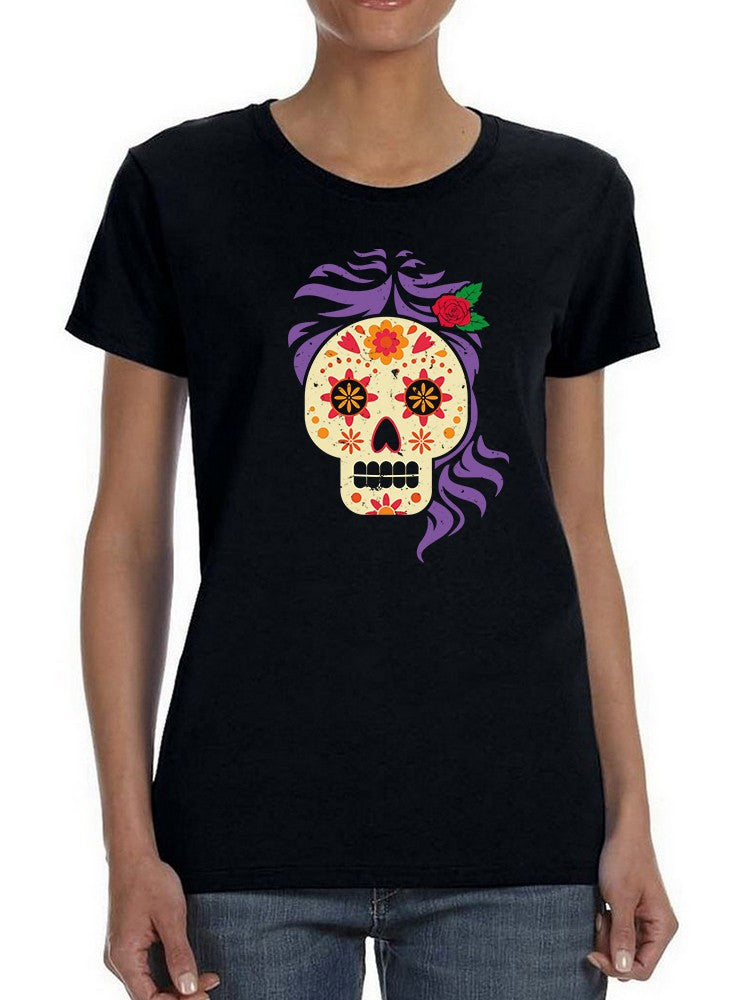 Mexican Sugar Skull With Hair Women's T-shirt