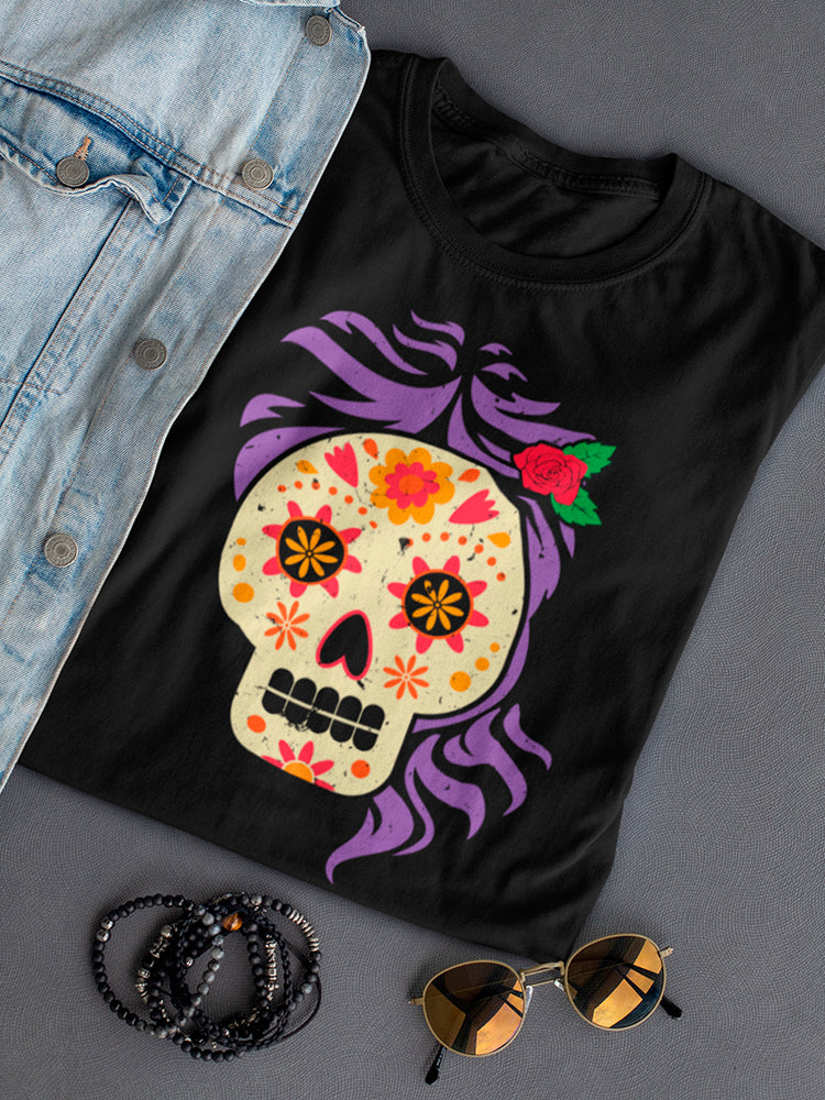 Mexican Sugar Skull With Hair Women's T-shirt