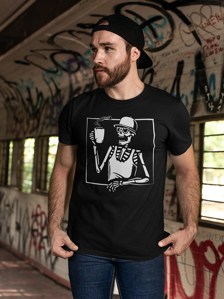 Hipster Skeleton With Coffee Men's T-shirt