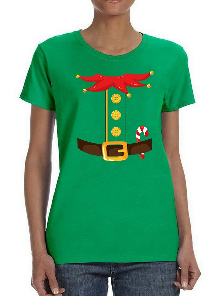 Elf Sweater With Candy Cane Women's Shaped T-shirt