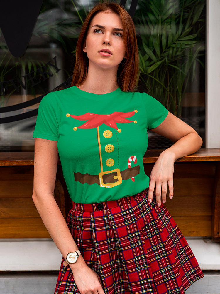 Elf Sweater With Candy Cane Women's Shaped T-shirt