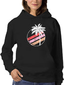Retro Pink Stripes And Palm Tree Hoodie Women's -GoatDeals Designs