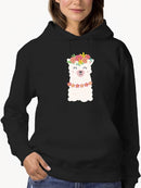 Adorable Llama With Floral Crown Hoodie Women's -GoatDeals Designs