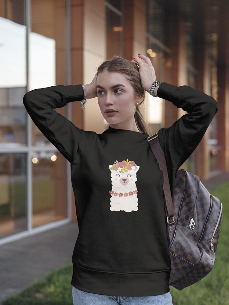 Cute Llama With Colorful Flowers Sweatshirt Women's -GoatDeals Designs