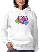 3 Colored Hearts With Pattern Hoodie Women's -GoatDeals Designs