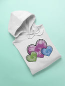 3 Colored Hearts With Pattern Hoodie Women's -GoatDeals Designs