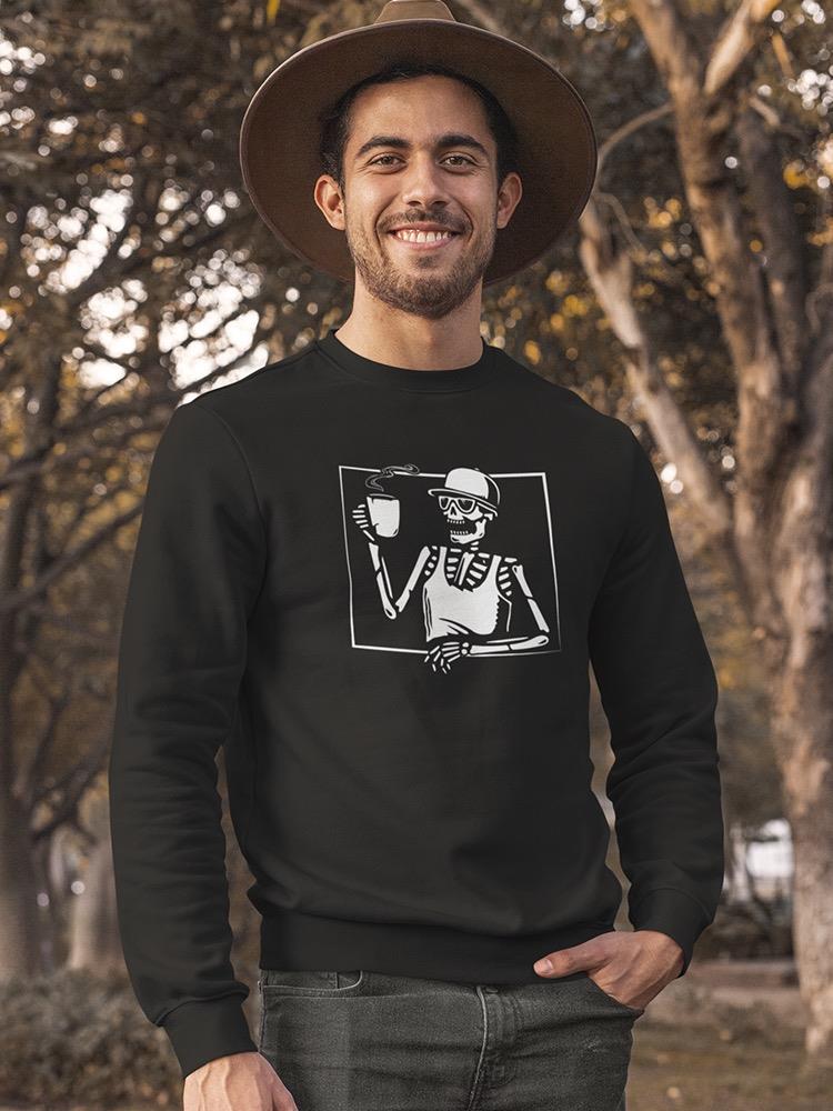Skeleton In Tank Top With Coffee Sweatshirt Men's -GoatDeals Designs