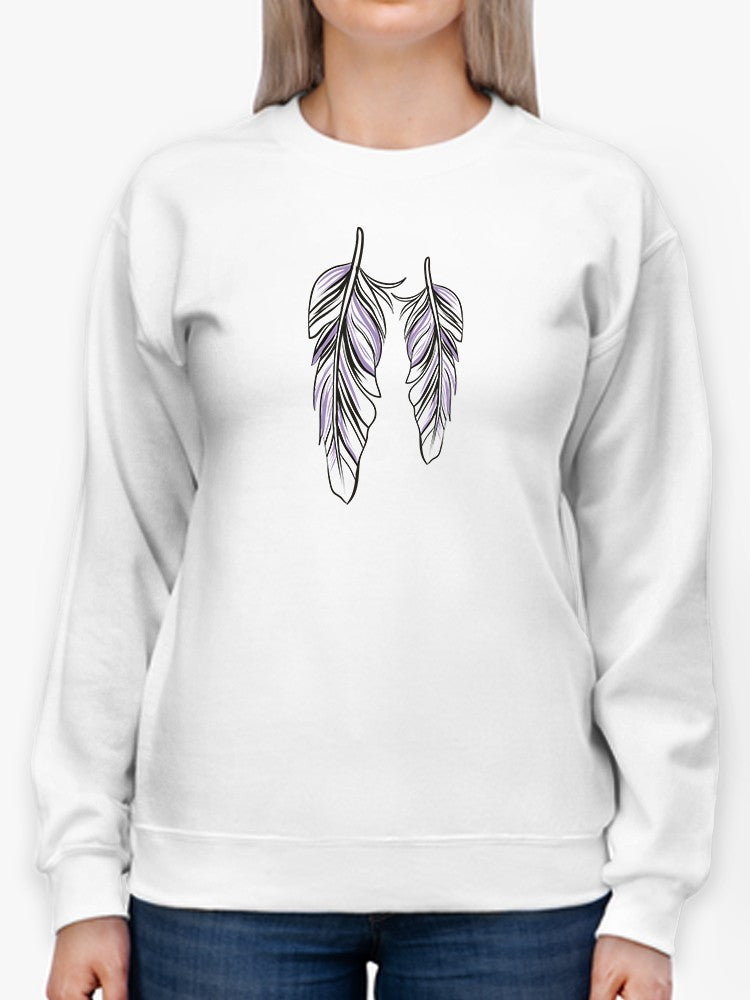 2 Purple And White Feathers Sweatshirt Women's -GoatDeals Designs