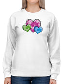 3 Colored Hearts Sweatshirt Women's -GoatDeals Designs