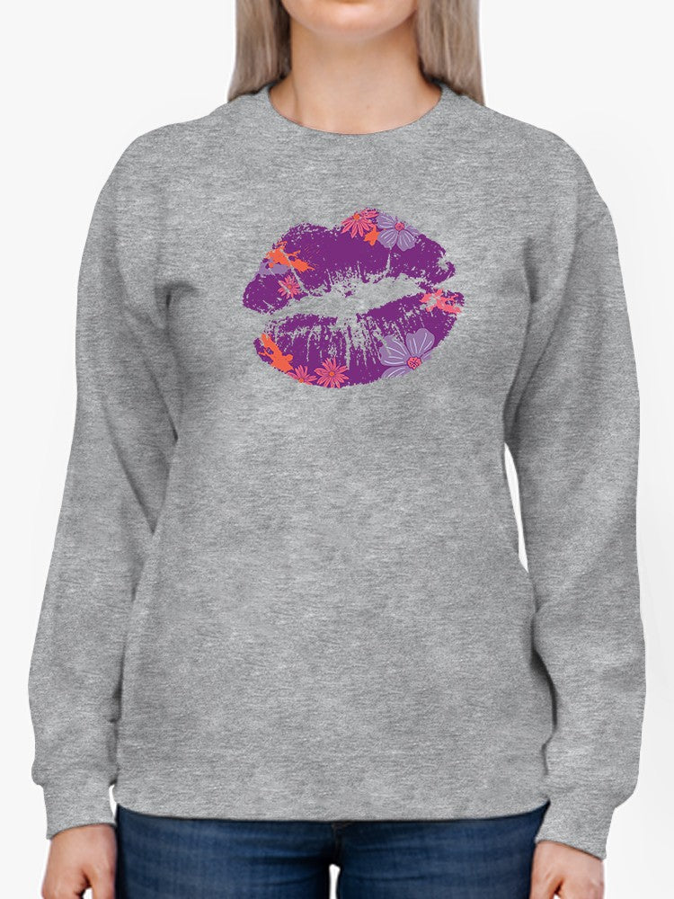 Purple Kiss Smudge With Flowers Sweatshirt Women's -GoatDeals Designs