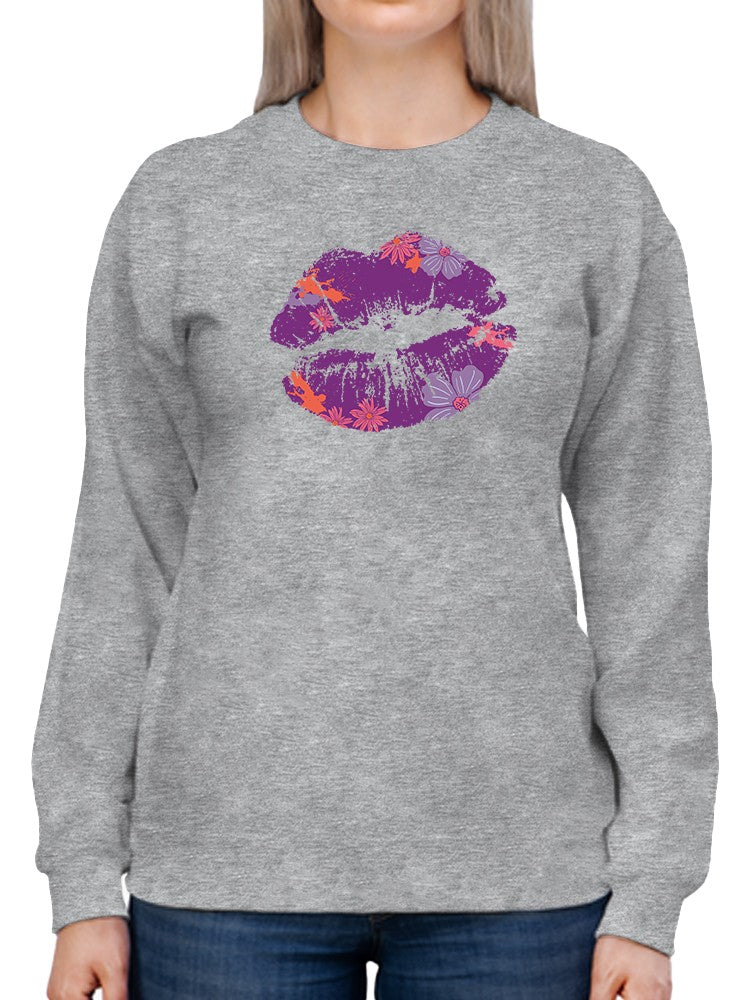 Purple Kiss Smudge With Flowers Sweatshirt Women's -GoatDeals Designs