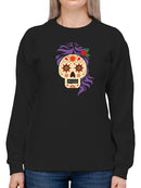 Mexican Skull With Purple Hair Sweatshirt Women's -GoatDeals Designs