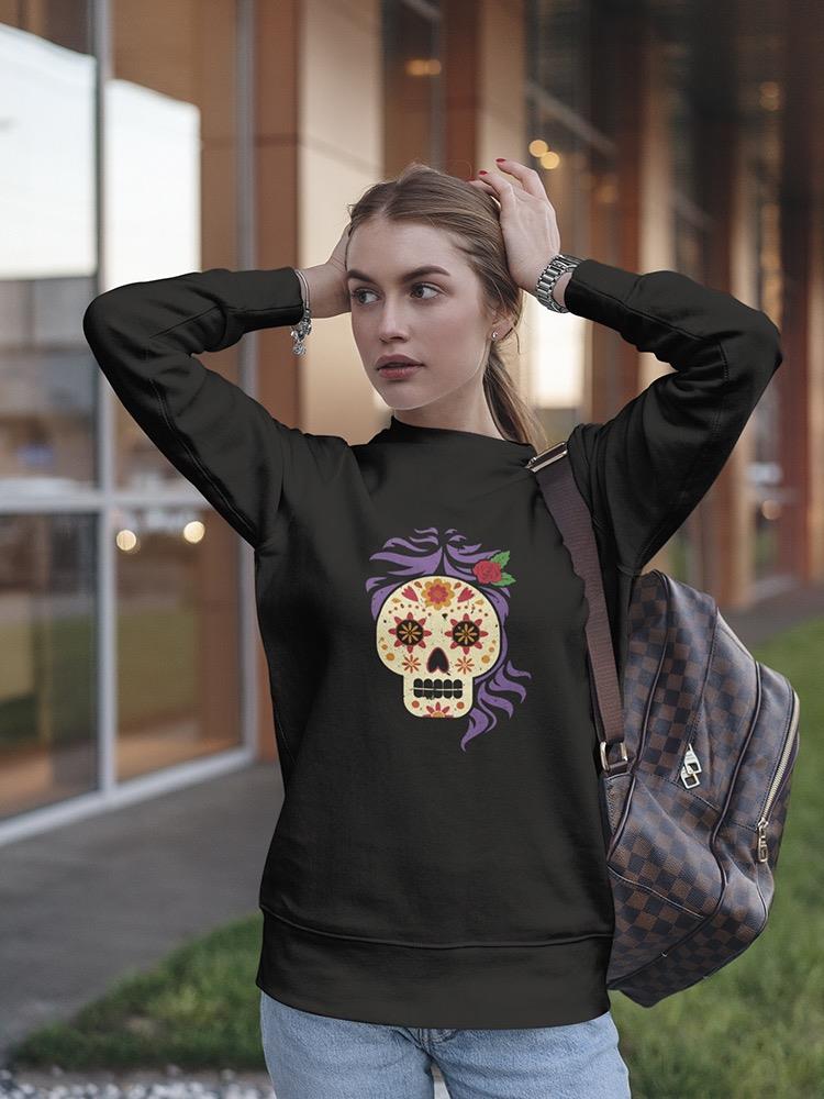 Mexican Skull With Purple Hair Sweatshirt Women's -GoatDeals Designs
