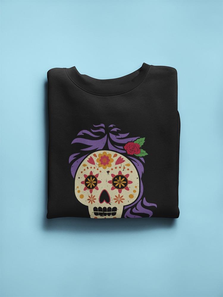 Mexican Skull With Purple Hair Sweatshirt Women's -GoatDeals Designs