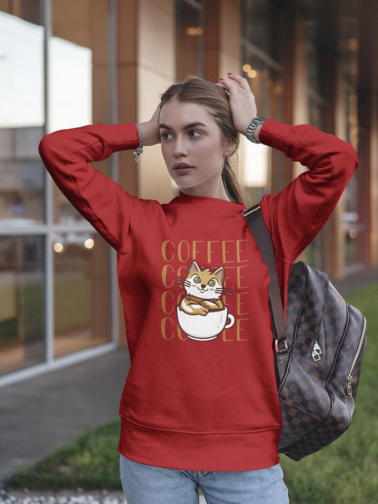 Cartoon Kitten In A Coffee Cup Sweatshirt Women's -GoatDeals Designs