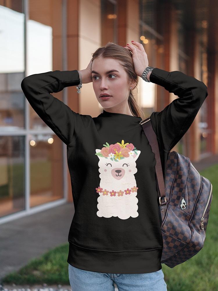 Cute Llama With A Wreath Sweatshirt Women's -GoatDeals Designs