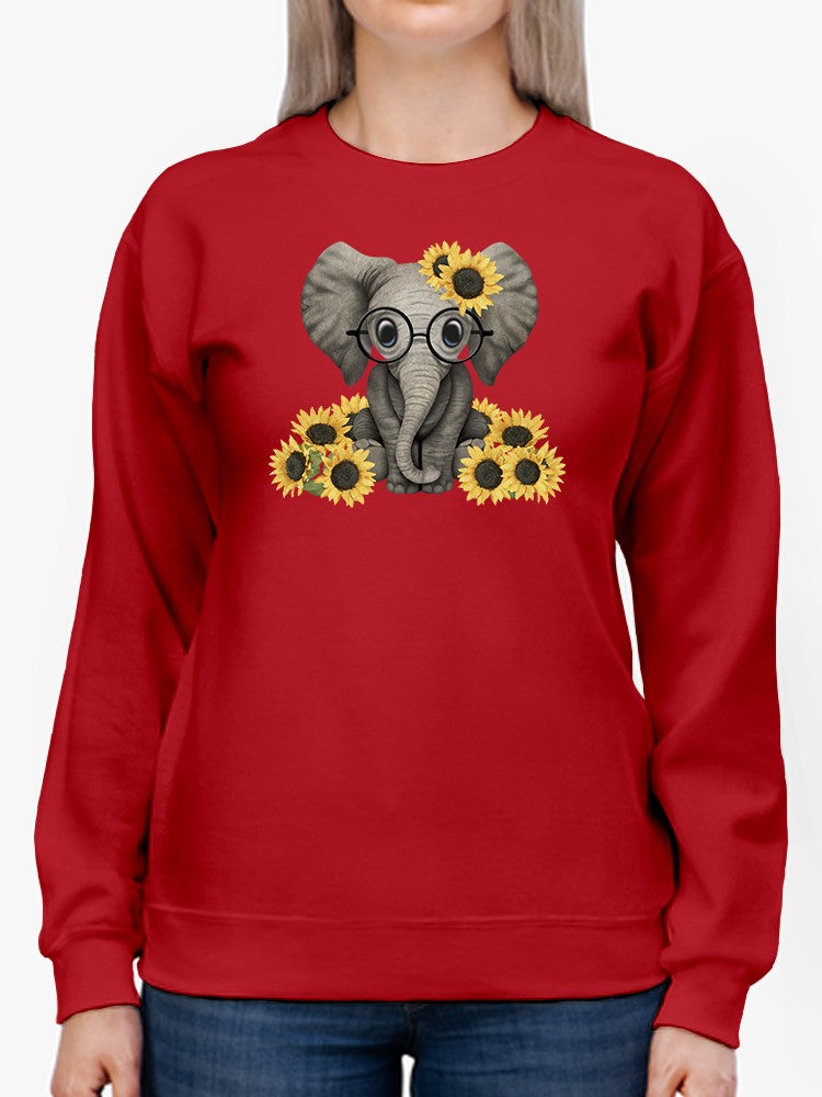 Elephant With Sunflowers Sweatshirt Women's -GoatDeals Designs