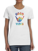Good Vibes With Hand Sign Tee Women's -SmartPrintsInk Designs