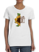 Camera And Sunflower T-shirt Women's -SmartPrintsInk Designs