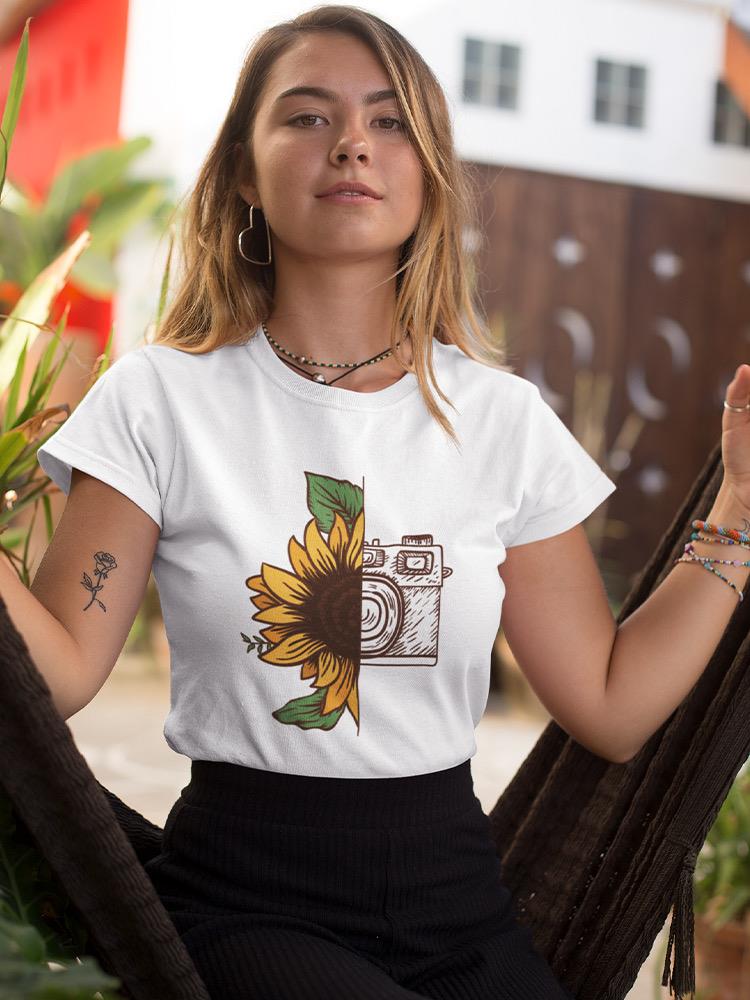 Camera And Sunflower T-shirt Women's -SmartPrintsInk Designs