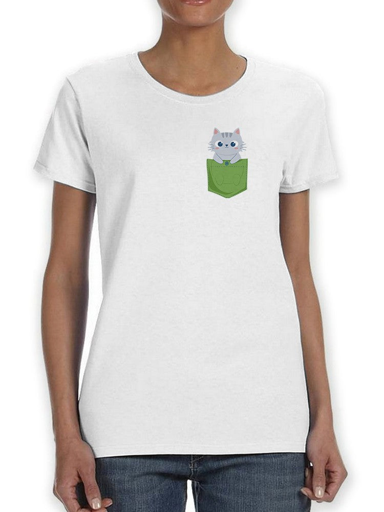 Cute Cat In Pocket T-shirt -SmartPrintsInk Designs