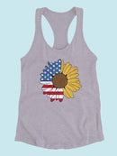 American Flag Sunflower Racerback Tank -SmartPrintsInk Designs
