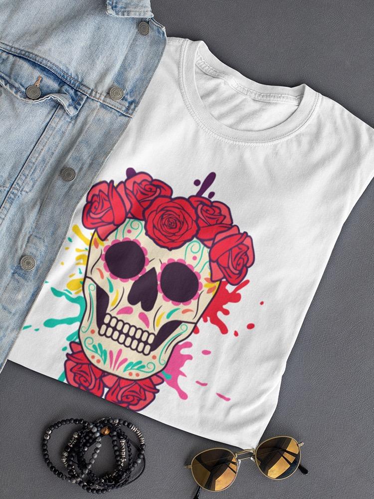 Decorative Skull With Flowers T-shirt -SmartPrintsInk Designs
