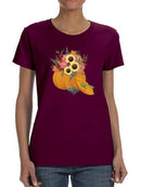 Pumpkin With Flowers T-shirt -SmartPrintsInk Designs