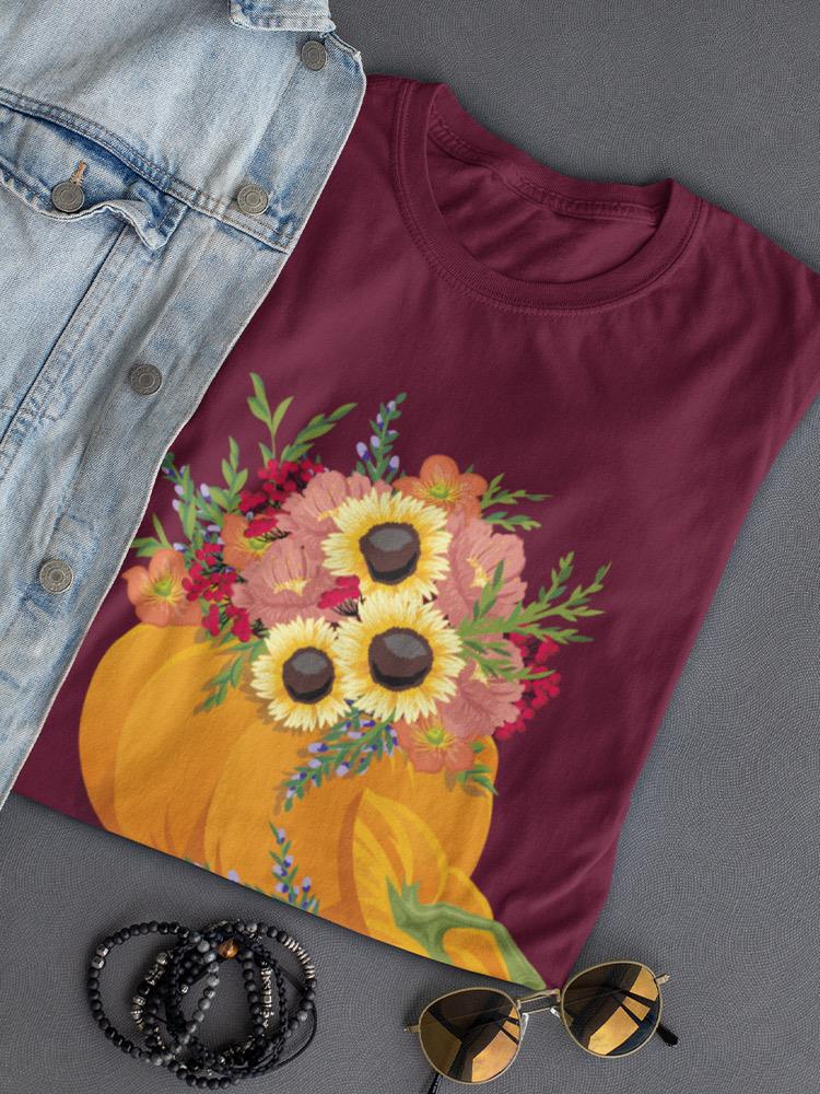Pumpkin With Flowers T-shirt -SmartPrintsInk Designs